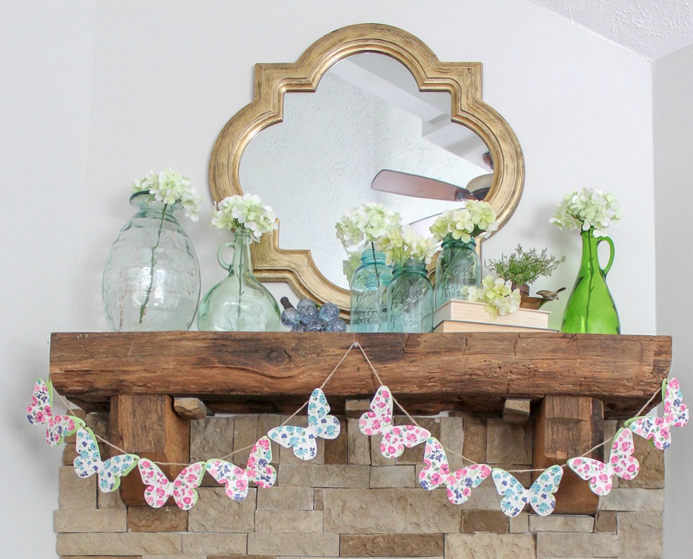 fresh cheerful spring mantel