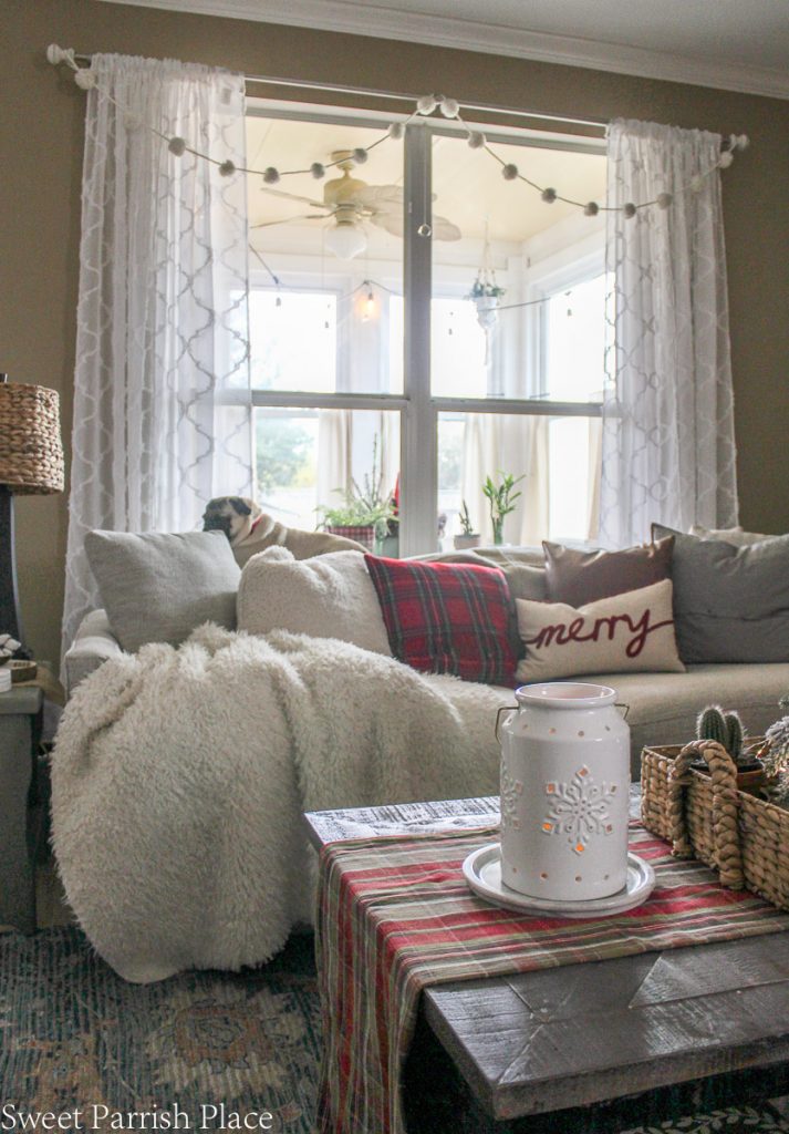 cozy and casual Christmas tour- sofa in front of window