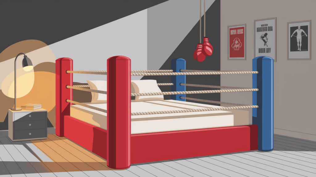 1. Classic Red and Blue Boxing Ring Bed
