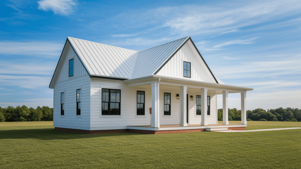 2. Black Trim on a Fresh White Farmhouse
