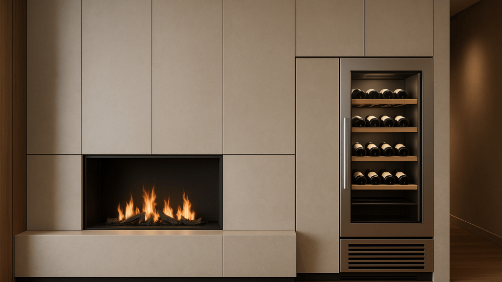 21. Modern Fireplace and Wine Fridge Focal Point
