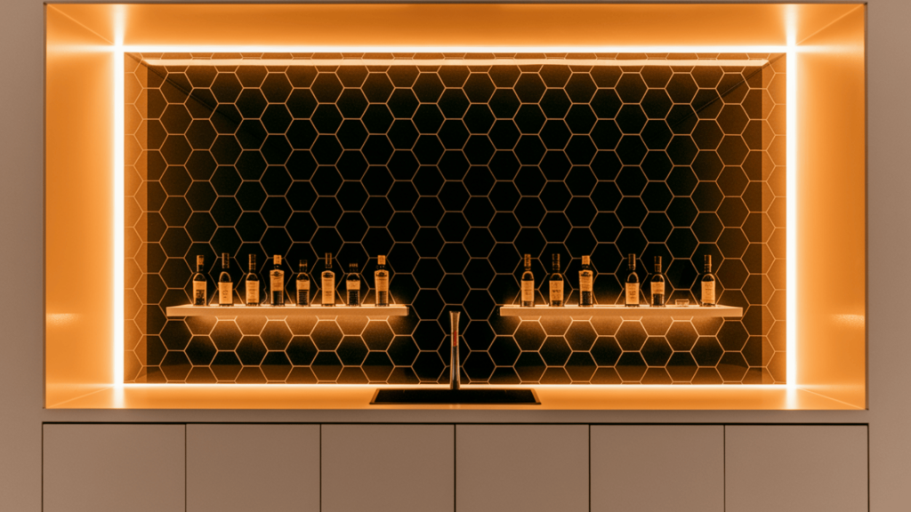 22. Black Hexagonal Tile Accent Wall
