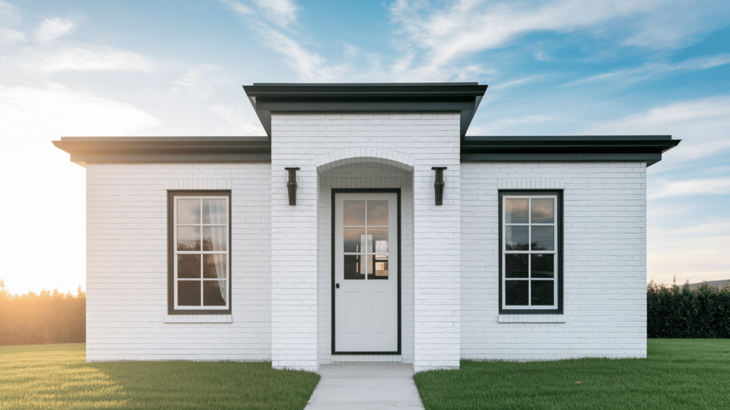 22. White Brick Exterior with Black Trim
