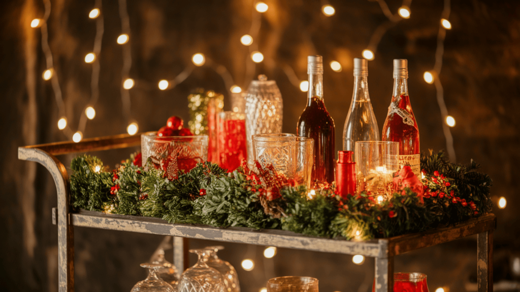 23. Christmas Styling for Rustic Bar Cart
