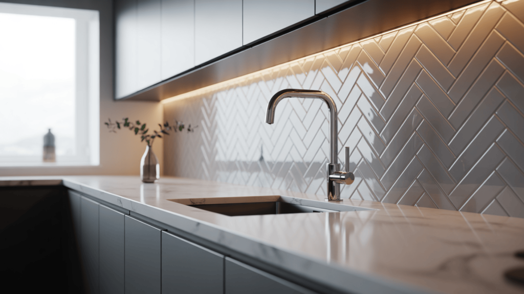 23. Herringbone Tile Backsplash
