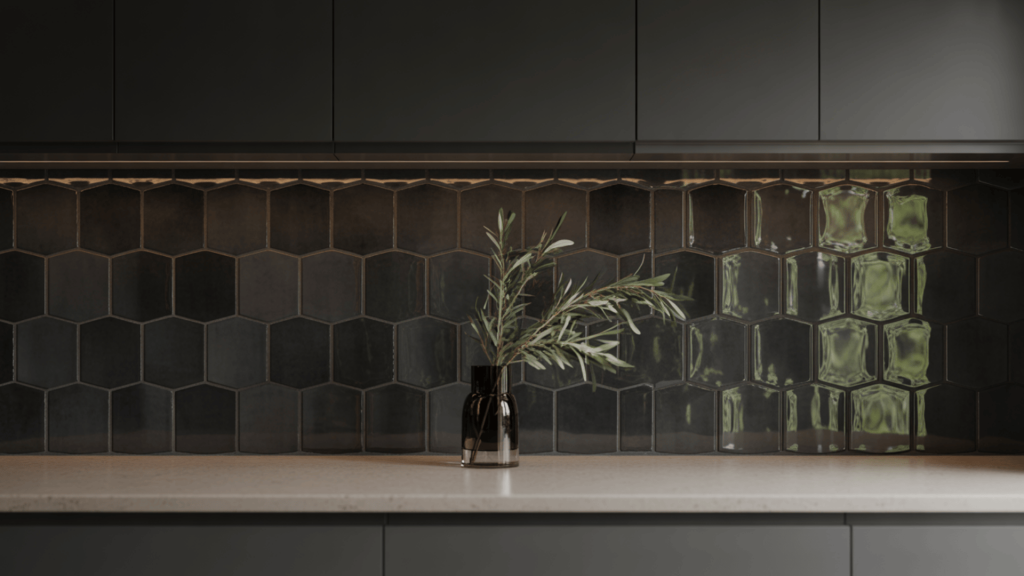25. Black Tile Backsplash
