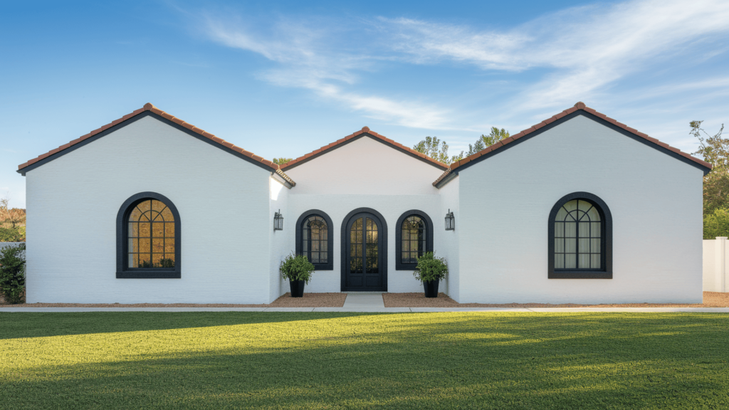 25. Spanish Revival Style with Black Trim
