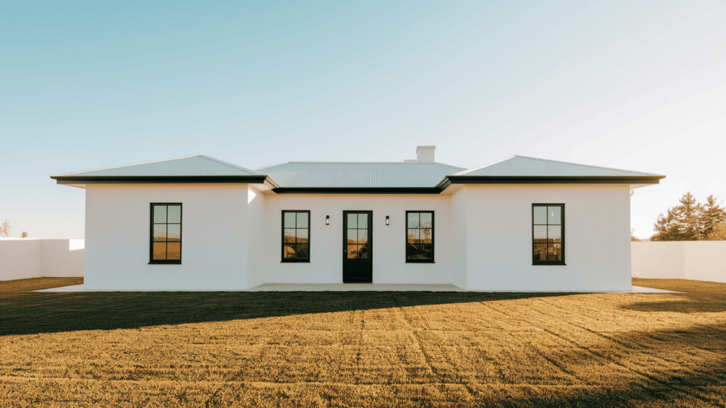 3. Sleek Black Roof & Trim for a White House
