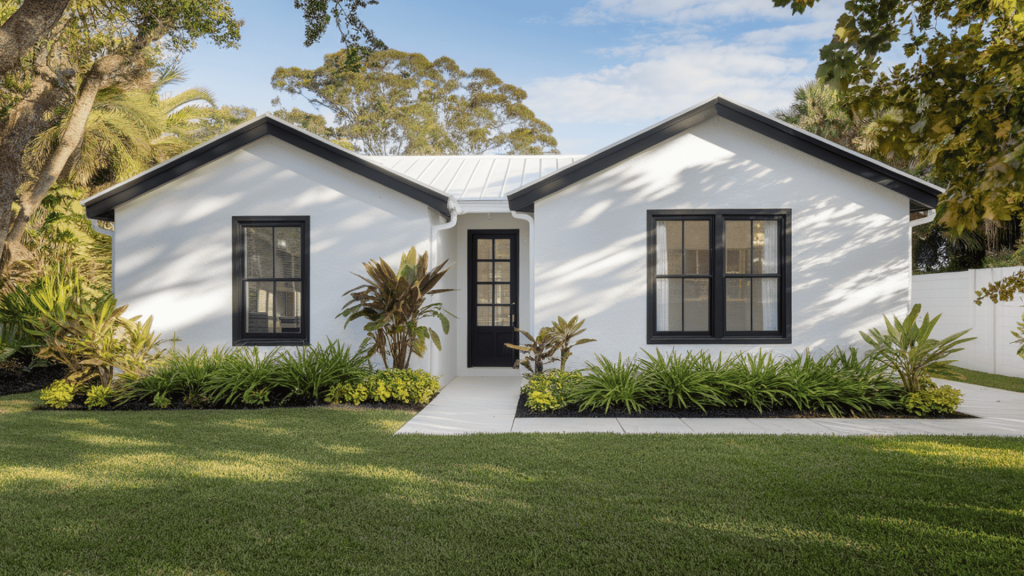 31. Lush Greenery Contrast with Black Trim Accents
