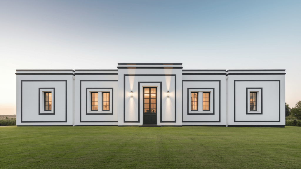 4. Stylish White House Using Black Trim
