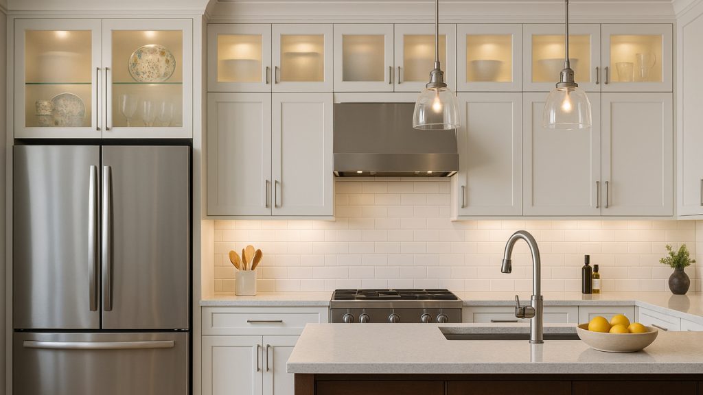 5. Transitional Style: Glass-Front Cabinets for Decorative Storage

