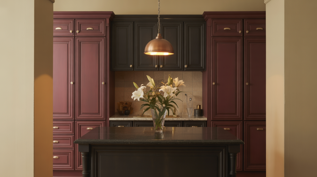 6. Burgundy Cabinets
