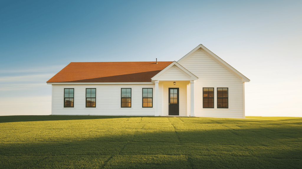 6. White House with Touch of Brown Roof
