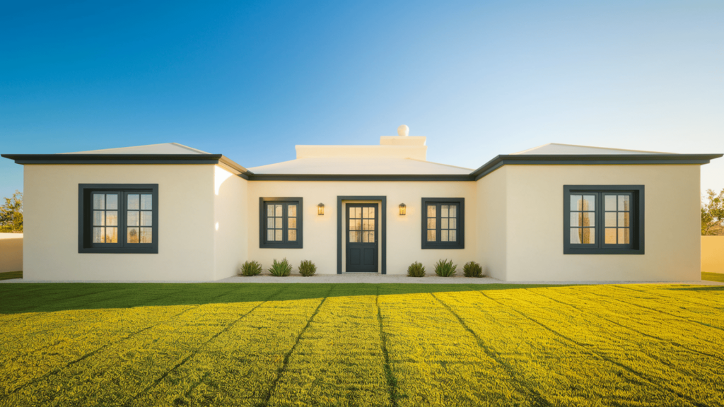 7. Contrast of Creamy White Wall & Black Exterior Trim
