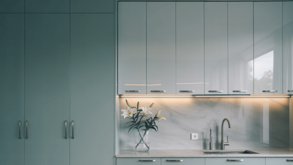 Acrylic-Kitchen-Cabinets-With-High-Gloss-Finishes-And-Reflective-Surfaces-In-Modern-Design