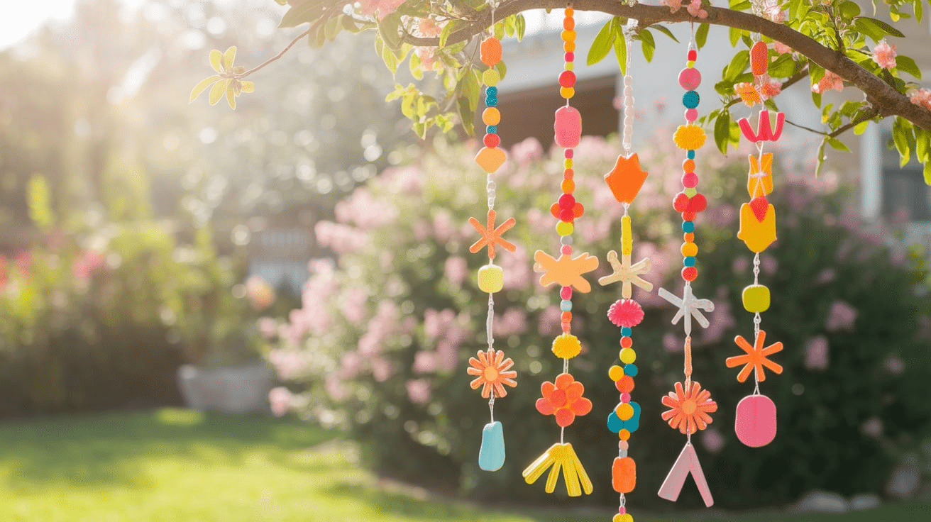 Colorful Kids' Wind Chimes: Beads, Plastic Shapes, Painted Craft Sticks