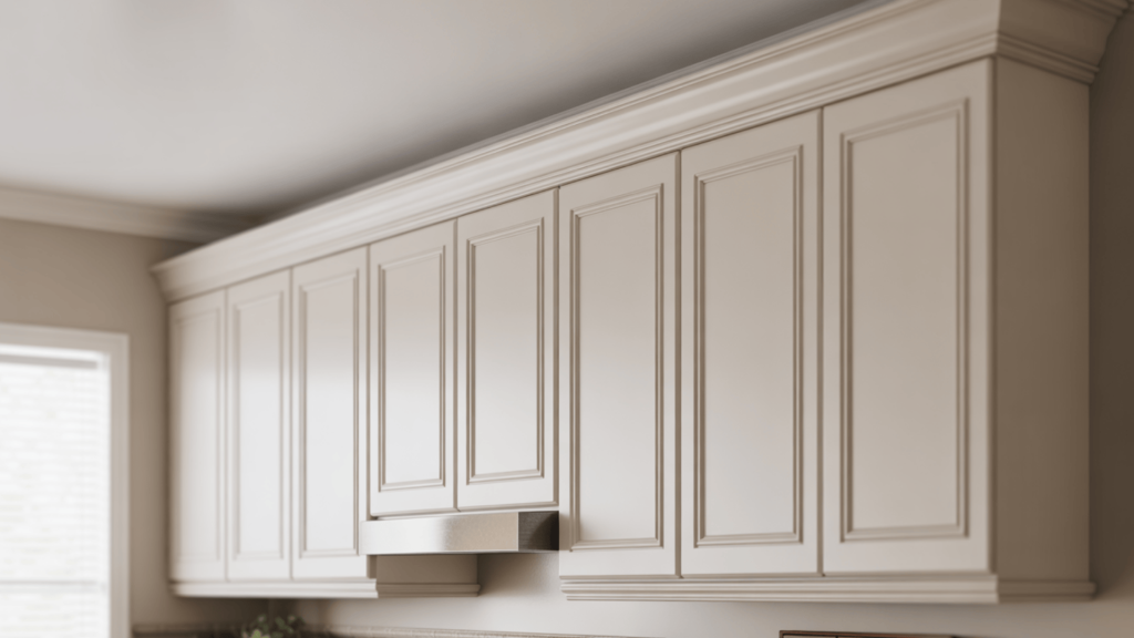 Customized-Kitchen-With-Upper-Cabinets-Using-Molding-Filler-Strips-And-Stacked-Layouts-For-Perfect-Fit-And-Finished-Look