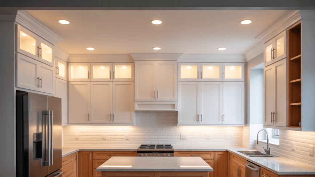 Kitchen-With-8-Foot-Ceilings-And-Standard-Height-Upper-Cabinets-With-Crown-Molding-Or-Soffit-Fillers