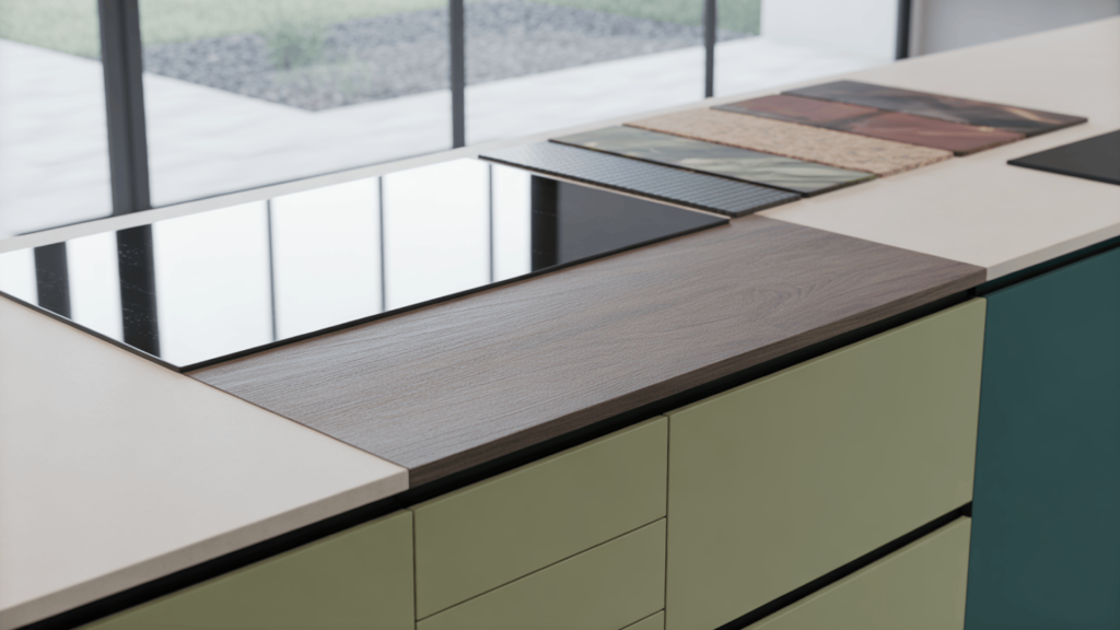 Laminate-Kitchen-Finishes-With-Glossy-Matte-Wood-Grain-And-Colorful-Designs-In-Modern-Interior