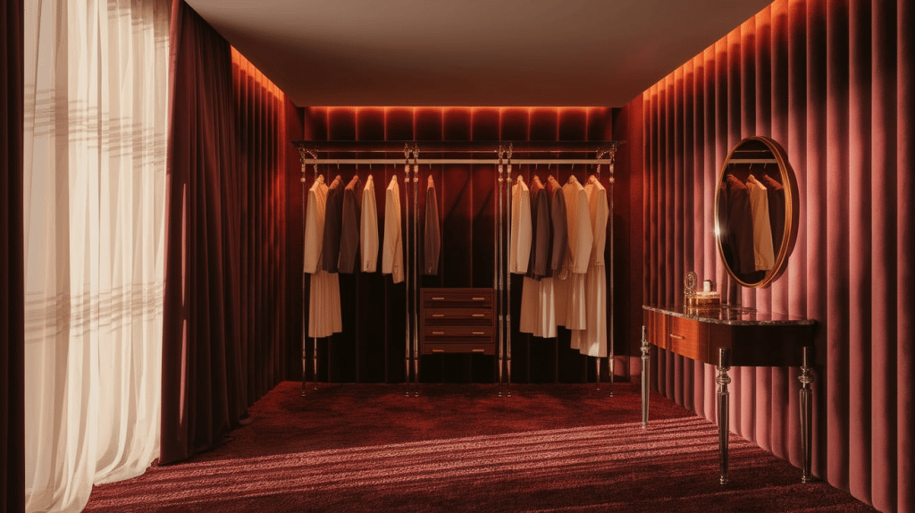 Luxe-Closet-with-Velvet-Upholstered-Walls