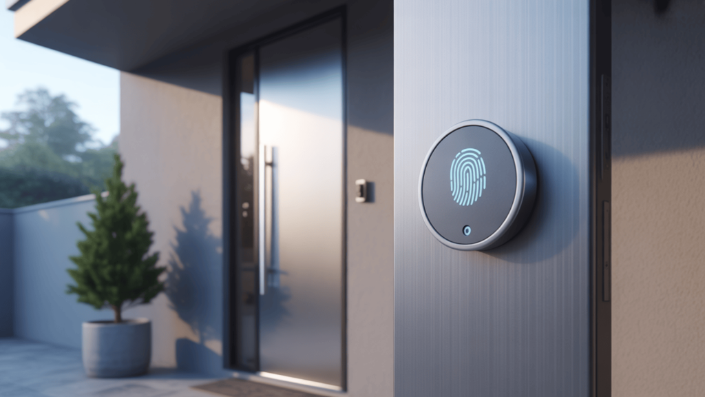 Modern-Front-Door-With-Smart-Keypad-Door-Lock-In-Contemporary-Home