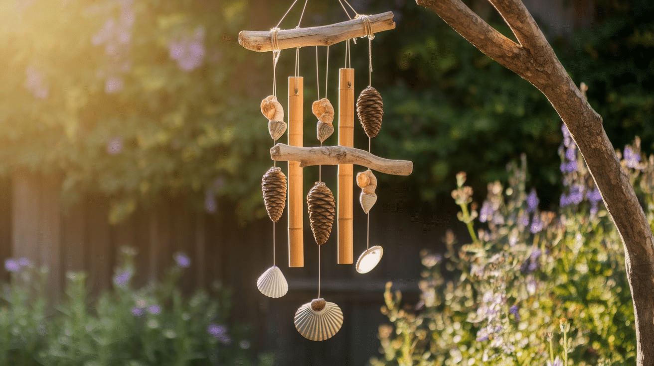 Natural Wind Chimes: Bamboo, Driftwood, Pinecones, Shells