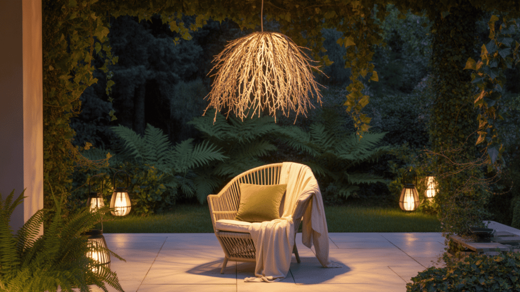 Nature-Inspired-Lighting-With-Dappled-Shadows-Organic-Fixtures-And-Solar-Lights-For-Calm-Day-To-Night-Ambience