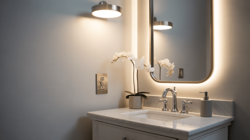 Realistic-Powder-Room-With-GFI-Outlet-And-Layered-Lighting-For-Safe-And-Functional-Design
