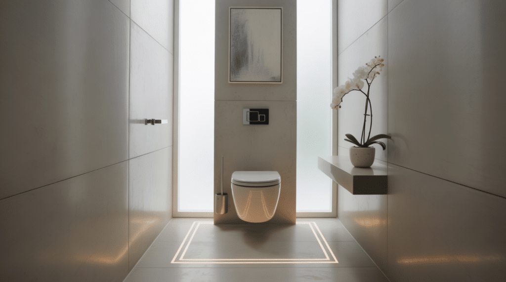 Realistic-Powder-Room-With-Toilet-Properly-Spaced-From-Walls-And-Open-Clearance-In-Front