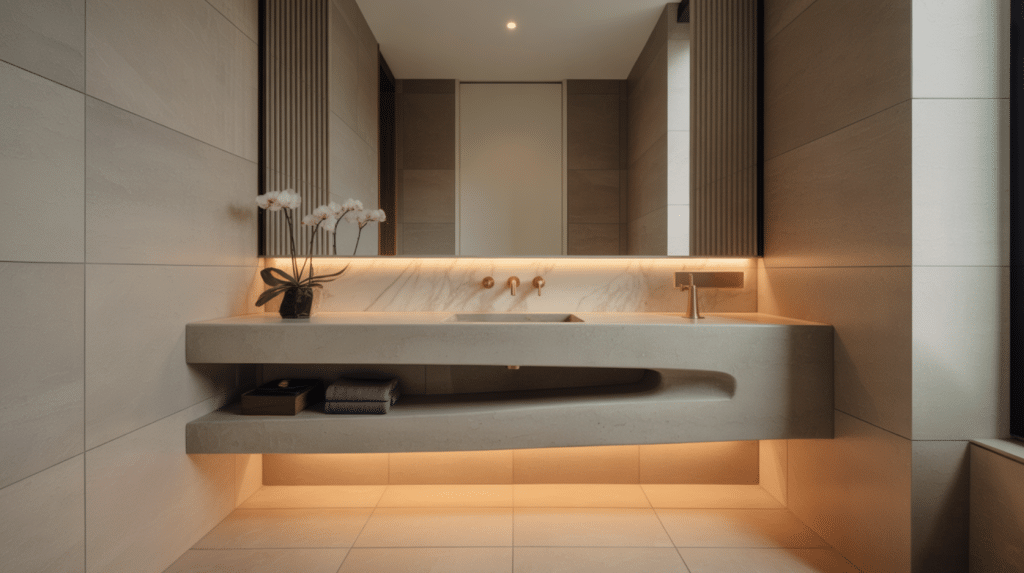 Realistic-Powder-Room-With-Water-Resistant-Flooring-Walls-And-Fixtures-For-Durability-And-Easy-Maintenance