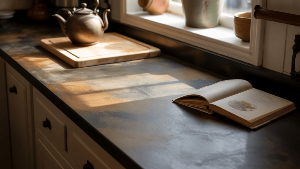 Realistic-Soapstone-Countertop-With-Aged-Patina-And-Warm-Lived-In-Kitchen-Character