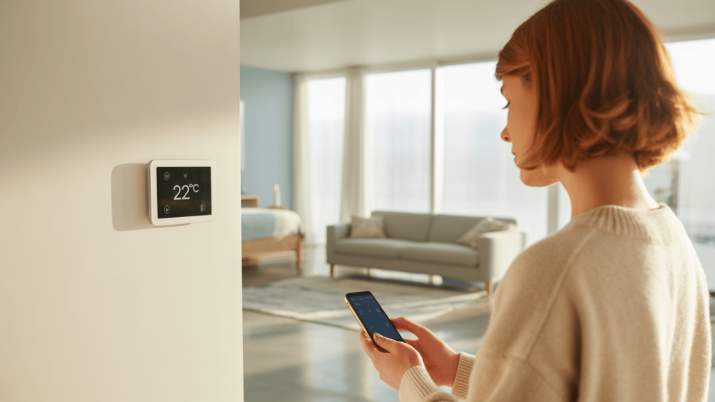 Smart-Home-With-Zoned-Climate-Control-Thermostat-And-Phone-App-For-Energy-Saving-Temperature-Adjustments