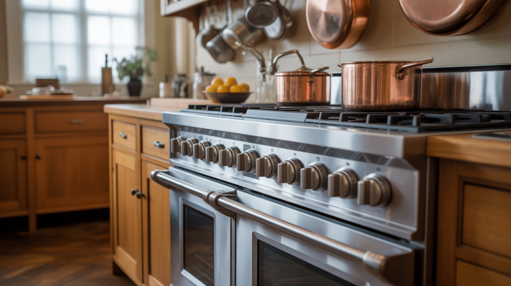 Statement-Piece-Range-in-Traditional-Kitchen-Semi-Realistic-Vector-Style