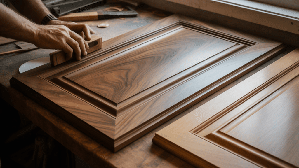 Wood-Veneer-Kitchen-Cabinets-With-Natural-Grain-Patterns-And-Stained-Finishes-In-Cozy-Interior