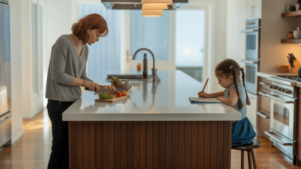 kitchen island with raised bar top