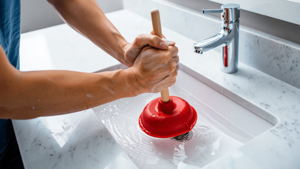 unclog-drain-using-plunger